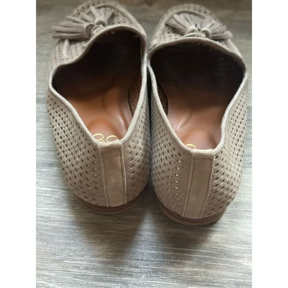 Franco Sarto Perforates Suede Tassel Loafers Tan 7
